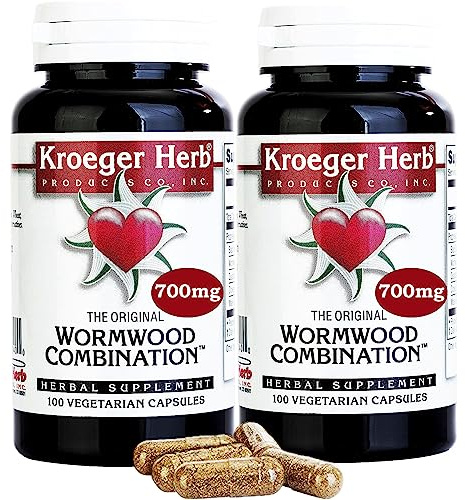 Kroeger Herb Products, Wormwood Herb, Black Walnut Extract, Clove, Quassia, Worm Wood Detox Cleanse - Vegetarian Capsules, Non-GMO, Gluten Free, No Preservatives or Fillers - 200 Capsules, Made in USA