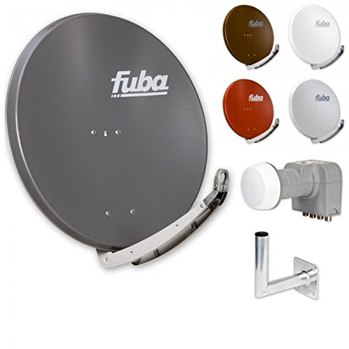 Fuba Digital HDTV Sat-Anlage 4 Teilnehmer | Fuba DAA 850 Premium 85cm Aluminium Sat-Schüssel in Wunschfarbe + DEK 417 Quad LNB 4 Teilnehmer + Fuba Alu Winkelwandhalter