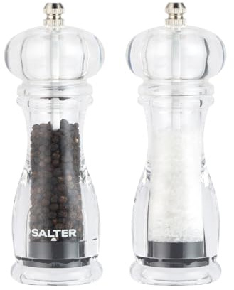 Salter 7606 CLXR samtida salt, pepparkvarnsset, köksmatlagning, diamanthård keramik, vrid till slipning, lätt justerbar, fin till grov, saltkristaller, pepparkorn, 19 cm, 2 års garanti, klar