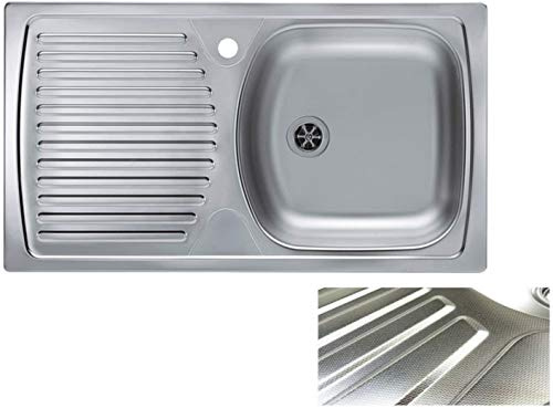VBChome Edelstahlspüle 78 x 44 cm Leinenstruktur Spülbecken mit Hahnloch Einbauspüle Abtropffläche Links Camping Küchenspüle Ablaufgarnitur fi 71
