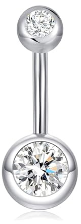 SILBERTALE Piercing para ombligo de plata de ley con circonita cúbica, curvado, 10 mm, para mujeres y hombres, 14G,10MM, Circonita cúbica, platino, plata de ley, Circonita cúbica
