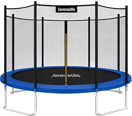 SereneLife 8FT Trampoline Outdoor – Heavy-Duty Backyard Trampoline for Kids and Adults with Wide Jumping Surface, Stable L-Shaped Legs, Safety Net, ASTM Approved, Supports 264 lbs., 96 x 94 IN