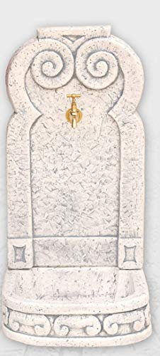 Fuente Pared Modelo Primavera 38x32x76cm. para jardín|Hormigón Piedra |Incluye Grifo|Fuente Decorativa para Exterior| Peso: 37Kg| Color: Gris