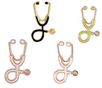 COLORFUL BLING Stethoscope Brooch Pins Stethoscope Enamel Lapel Pin Cute Schoolbag Pin Badges for Christmas Doctor Nurse Medical Students Clothing Bags for Women Men Children - 4 Pcs Gold
