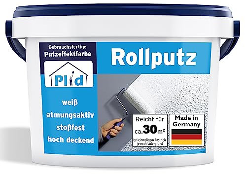 Plid® Rollputz innen & aussen fein Weiß matt [20kg] - atmungsaktiv hohe Deckkraft verarbeitungsfertig - Roll und Streichputz für aussen & innen grob & fein - Innenputz fertig - Putzfarbe innen