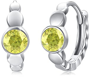Cubic Zirconia Hoop Earrings 925 Sterling Silver Small Birthstone Earrings with Zirconia Birthstone Hinged Folding Hoop Earrings for Women Children 10 mm, 10 mm, Sterling Silver