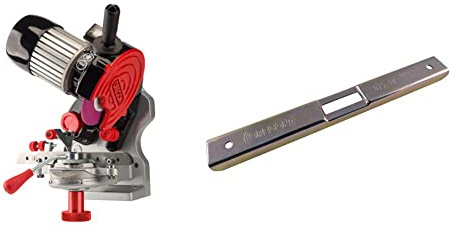 Oregon professionelle 230V Tisch-/Wand Sägeketten Schleifmaschine, für alle Sägeketten von Oregon, Stihl, Husqvarna und mehr - grau/schwarz/rot (410-230) & 27530 Tiefenbegrenzungslehre