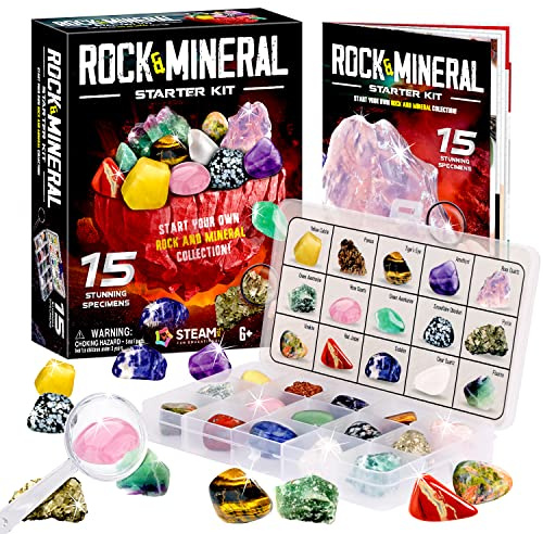 XX Edelsteinsammlung für Kinder, 15 Groß Edelsteine mit Aufbewahrungsbox | Mineralien Steine Entdecker Set, Geschenk für Junge Mädchen im Alter von 6-10 Jahren
