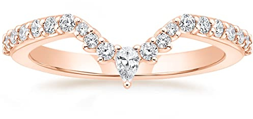 Titaniumcentral Vorsteckring Damen Schmal Eternity Ring Rosegold Gold Silber Birnen und Rund Schliff Zirkonia Verlobungsringe Eheringe