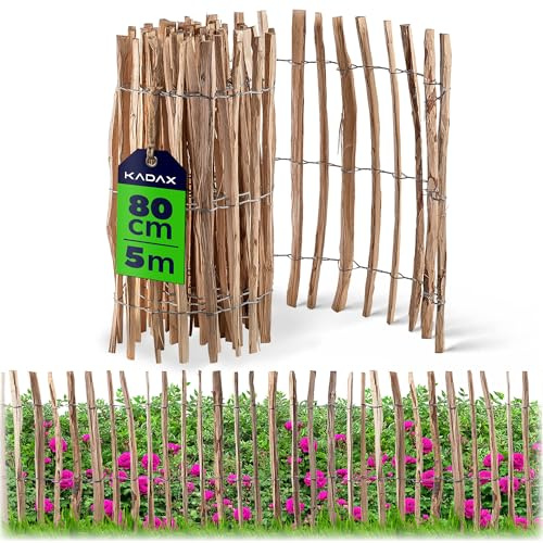 KADAX Staket av hassel, staket av hasselnöt, trädgårdsstaket i olika storlekar, väderbeständiga staket, trästaket för trädgård, naturprodukt ((4–6 cm) 80 x 500 cm)