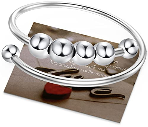 Ahokei Anxiety Ring Silber 925 Stress Ring 50-60MM Fidget Damen Damen Gold,Stressring Silber Ringe 925 Frauen Angstring Spinner Anxiety Ringe Gold Verstellbar Geschenk Für Frauen