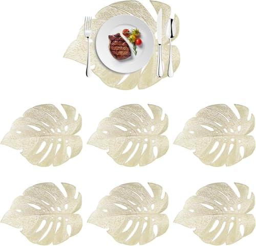 6 Pezzi Tovagliette Resistenti al Calore, Tovagliette a Foglia d'Oro Scavate Foglia di Simulazione a Forma di Foglie di Tartaruga Stuoie da Tavola Tovagliette in PVC Lavabili e Resistenti al Calore