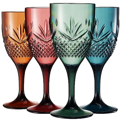 Bruchsichere Weingläser mit Tritan-Stiel, wiederverschließbar, 4er-Set, gedeckte Farben, Kristallglas, ähnlich, Kristall-Acryl-Trinkgeschirr, wiederverwendbar, unzerbrechlich, BPA-freier Kunststoff,