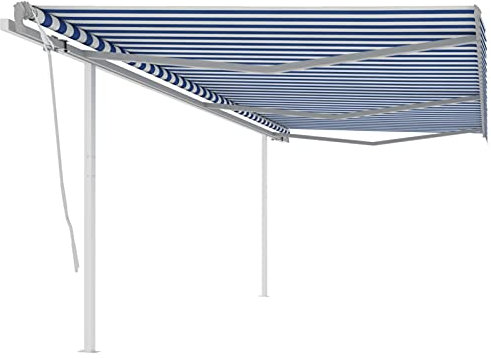 ZEYUAN Toldo Manual retráctil con Postes, Toldos Exterior, Toldo De Terraza, Toldo Enrollable Exterior, Toldos Verticales, Toldos para Patio, Azul y Blanco 6x3 m