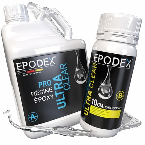 EPODEX Resina Epossidica PRO MAX 10cm, CLEAR - Transparent, 15kg | Resina epossidica trasparente kit cristallino, per river table, lampade, stampi alti e progetti ad alto volume