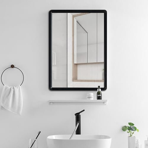 Warmiehomy 40 x 50cm Bathroom Mirror Black Frame Rectangular Wall Mirror for Hanging Hallway Bath Living Room Bedroom