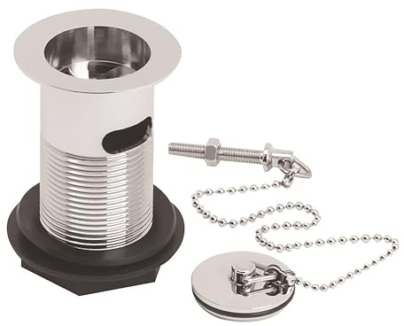 Balterley Basin Waste with Brass Plug & Ball Chain, Slotted Basin Waste, Traditional Wastes for Bathroom Basins, Stainless Steel Bathroom Sink Wastes, Slotted for Overflow - 60 x 88 x 60mm (Chrome)