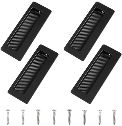 MOROBOR 4 tiradores rectangulares empotrados ocultos, manija de puerta corrediza de diseño integrado con tornillos, tiradores ocultos de acero inoxidable para cajones de armario (negro mate/115 mm)