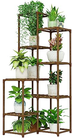 Bamworld Plant Stand Indoor Outdoor, Plant Shelf Corner Tall Plant Stand Flower Stand Wooden Tiered Plant Rack Holder Organizer Display for Multiple Plants for Patio Porch Balcony Garden
