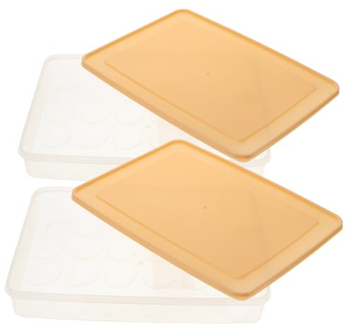 Boîte à Œufs pour Réfrigérateur 2 Pièces en Plastique Beige Empilable | Couvercle Intégré, Alvéoles Dédiées, Grosse Capacité, Rangement Stable et Usage Facile