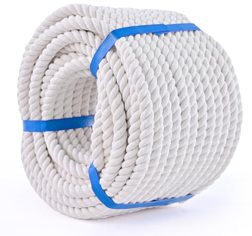 White Cotton Rope 1/2in × 50ft Natural Twisted,Available as Used for Tug of War, Navigation, Fitness and Making Handicrafts, etc