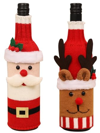 KASESSS Flaschen Deko Weihnachten - Cartoon Flaschenverpackung, Gestrickter Weinflaschen Verpackung, Kreativ Flaschenüberzug, Lustige Flaschendekoration