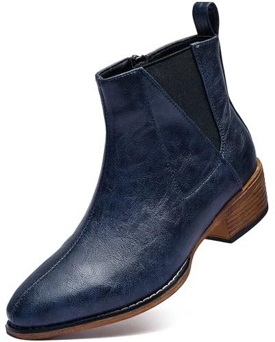 RCTEC Women's Ankle Boots Mid-height Heels Chelsea Zipper Dressy Booties PU(Blue 9)