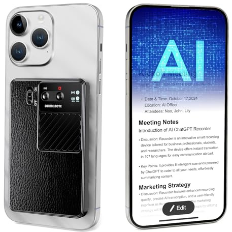 AI Grabadora de Voz, Soporta transcripción, Resumen y traducción con ChatGPT-4o, 107 Idiomas, grabación Continua de 48 Horas, diseño magnético, Ideal para reuniones, Estudios y Llamadas, 64GB