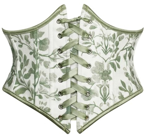 Scarlet Darkness Women's Waist Belts Floral Lace Up Boned Underbust Renaissance Corset Belt Green 12