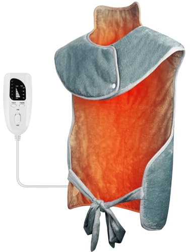 Almohadilla térmica para aliviar el dolor de espalda total, almohadilla térmica XXL de 24 x 37 para cuello, hombros y espalda, almohadilla térmica eléctrica grande para cuello y hombros, 6 configura