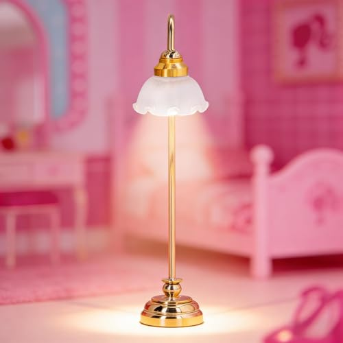 Akozon Miniatyr Dollhouse Golvlampa, Klassisk 1/12 Miniatyr Möbler för Dockskåp, Sovrum, Vardagsrum, Kontorsinredning och Tillbehör med Knappcellsbatteridriven