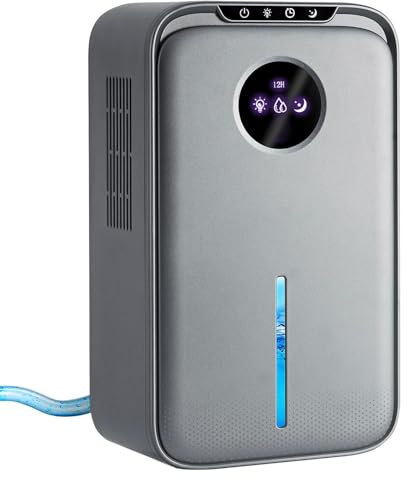 Deumidificatore da 2,5 l, per camera da letto, con tubo di scarico, piccolo deumidificatore silenzioso per bagno, casa, cantina, mini deumidificatori portatili per camper armadio (800 mq) (grigio)