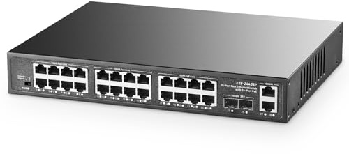Binardat Commutateur POE 28 ports, 24 ports POE+ 100 Mbps, 2 Gigabit Uplink, 2 Gigabit SFP, IEEE802.3af/at, 450 W haute puissance, commutateur Ethernet Plug and Play non géré à montage en rack