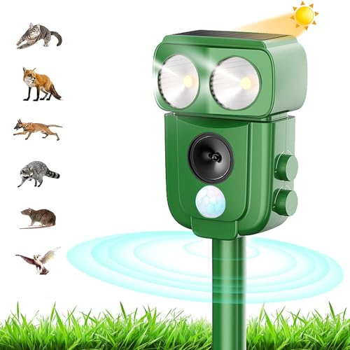 Repellente Gatti, Repellente Ultrasuoni Energia Solare IP66 Impermeabile a Frequenza Regolabile per Allontanare Animali 5 modalità Regolabile Repeller Animali Ultrasound Repellente per Animali