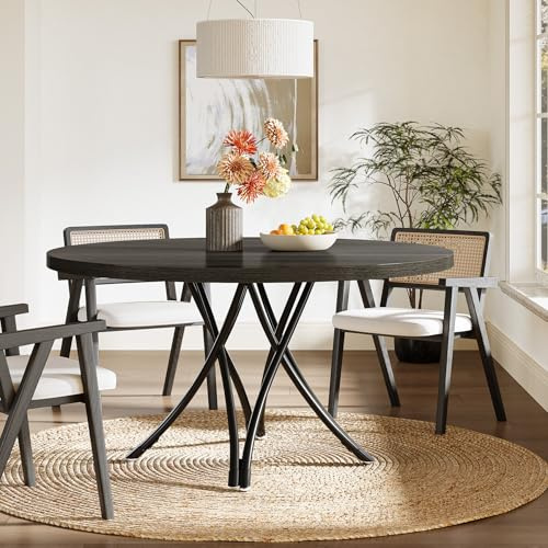 Tribesigns Runder Esstisch für 4–6 Personen, 120 cm Esstische, moderner Küchentisch, Design mit gekreuzten Beinen, einfache Installation, für Küche, Esszimmer, 120 × 120 × 75 cm, Schwarz