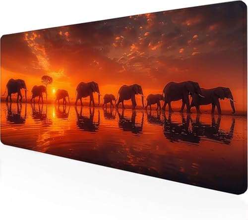 Alfombrilla Gaming Elefante Alfombrilla Ratón XXL 1200x600 mm, Bordes Cosidos Mouse Pad Rojo Alfombrilla Escritorio Antideslizante Alfombrilla Raton Accesorios Gaming para Gamers, PC y Portátil 4-I