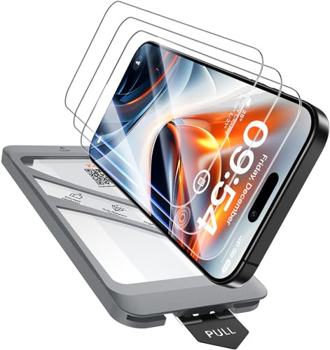 TAURI Designad för iPhone 16 Pro Max skärmskydd, 2-pack härdat glasfilm + 1 dammfritt installationsverktyg, [fodralvänlig] repfritt inget damm inga bubblor