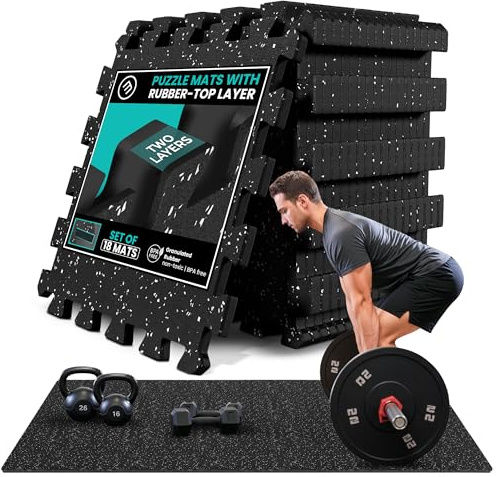 bemaxx Tapis de Sport - 18 Dalles en Mousse + Caoutchouc + Bordures | Tapis de Sol Matelas Puzzle pour Fitness Gym Musculation Salle de Sport Garage | Isolation Contre Coups, Bruits, Éraflures