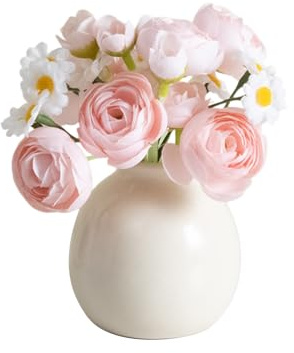 Hnonoxy Künstliche Blumen Topf, Künstlicher Blumenstrauss, Deko Pflanzen für Haus, Büro und Cafe (Pink)