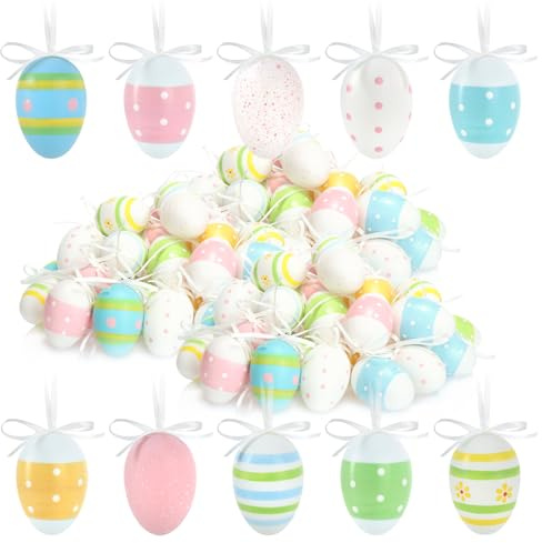 com-four® 108x handbemalte Ostereier zum Aufhängen 6 cm, pastellfarbene | bunte Deko-Eier mit Bändchen zum Anhängen