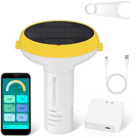 YIYEGO WLAN Smart pH und Chlortester für Schwimmbecken, Salzwasserpool 7-in-1 Monitor für pH, Chlor, Salzgehalt, ORP, EC, TDS, Temperatur Geeignet für Eingelassene Pools, Aufstellpools