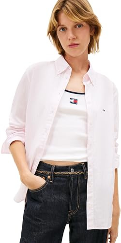 Tommy Jeans Donna Camicia Poplin Regular Fit, Rosa (Pearly Pink/Stripe), L