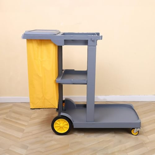 Dreistöckiger Reinigungswagen, Multifunktionaler Reinigungswagen, Professioneller Hotelwagen, Putzwagen mit Rollen, Reinigungswagen für Hotel, Wäscherei, Familie,Grau