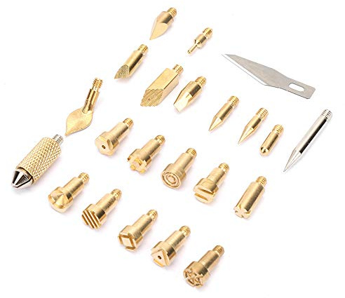 Pretfy 22Pcs Soldering Iron Brass Tips, Electric Wood Burning Pen Pyrography Tool, Replaceable Tips for Craft
