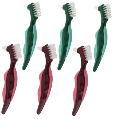 Anneome 6 Pièces Lot Brosses à Dents pour Dentier Double Tête Poils Durs Nettoyants et Massants Brosse Portable Antidérapante pour Prothèses Dentaires et Soin des Gencives des Seniors