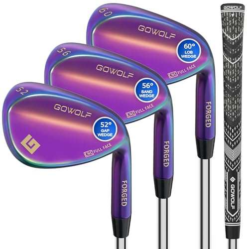 Gowolf Golf Wedges 52, 56, 60 Sets Right Hand, Forged Full Face Golf Wedge Set for Men, Premium Golf Gap Wedge Sand Wedge Lob Wedge Golf Club, Great Golf Gift - CNC Milled Face for More Spin (Rainbow)