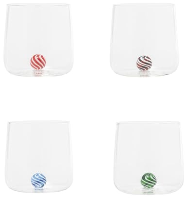 Zafferano Bilia Candy Tumbler Trinkgläser 4er Set, Gläser mit Einer Bunten Kugel Innen, Wassergläser 440 ml, 4 Farben, Spülmaschinenfest, Mix
