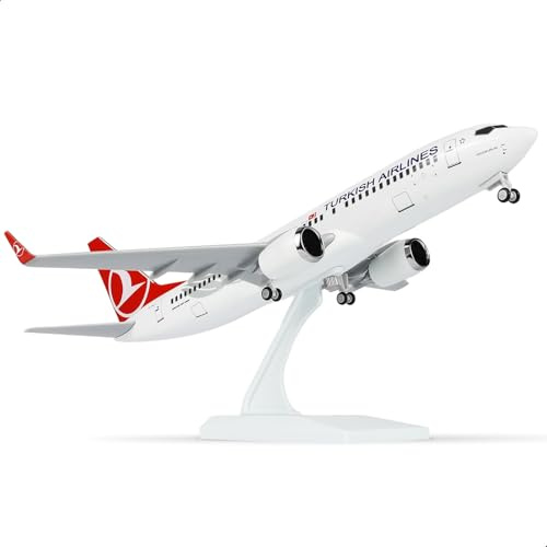 QIYUMOKE 1/240 Türkische 737 Modellflugzeug für Boeing 737 Modellflugzeug mit Ständer (12 Zoll Länge) Vorgefertigter Modellbausatz für Erwachsene - Kreative Geschenke aus der Luftfah