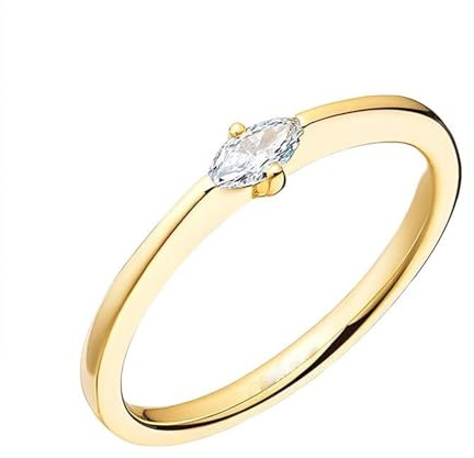 Stfery Alliances en or jaune 9 K/14 K/18 carats pour femme, bague solitaire marquise classique en or véritable empilable avec diamant naturel 0,1 ct personnalisé, 6, Métal, Diamant