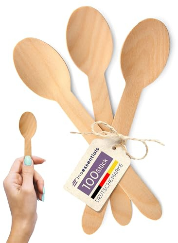 Inoverse Holzlöffel 100 Stück 15,8 cm, Einweglöffel aus Holz | Stabile biologisch abbaubar, kompostierbar, Holzbesteck, für Suppen und Desserts, für Party-Catering-Cateringveranstaltungen